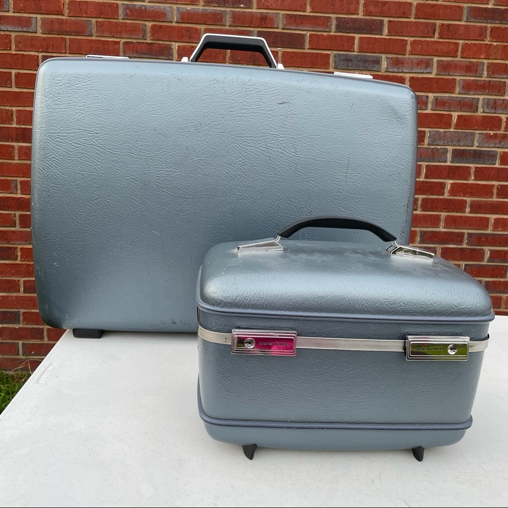 VTG American Tourister Blue Luggage Set Suitcase